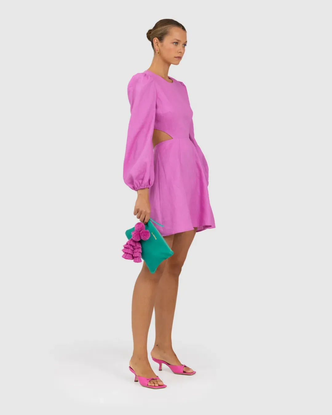 The Wolf Gang Safi Linen Cut Out Dress Pink Size XXS/Au 4 for rent on The Volte - main image