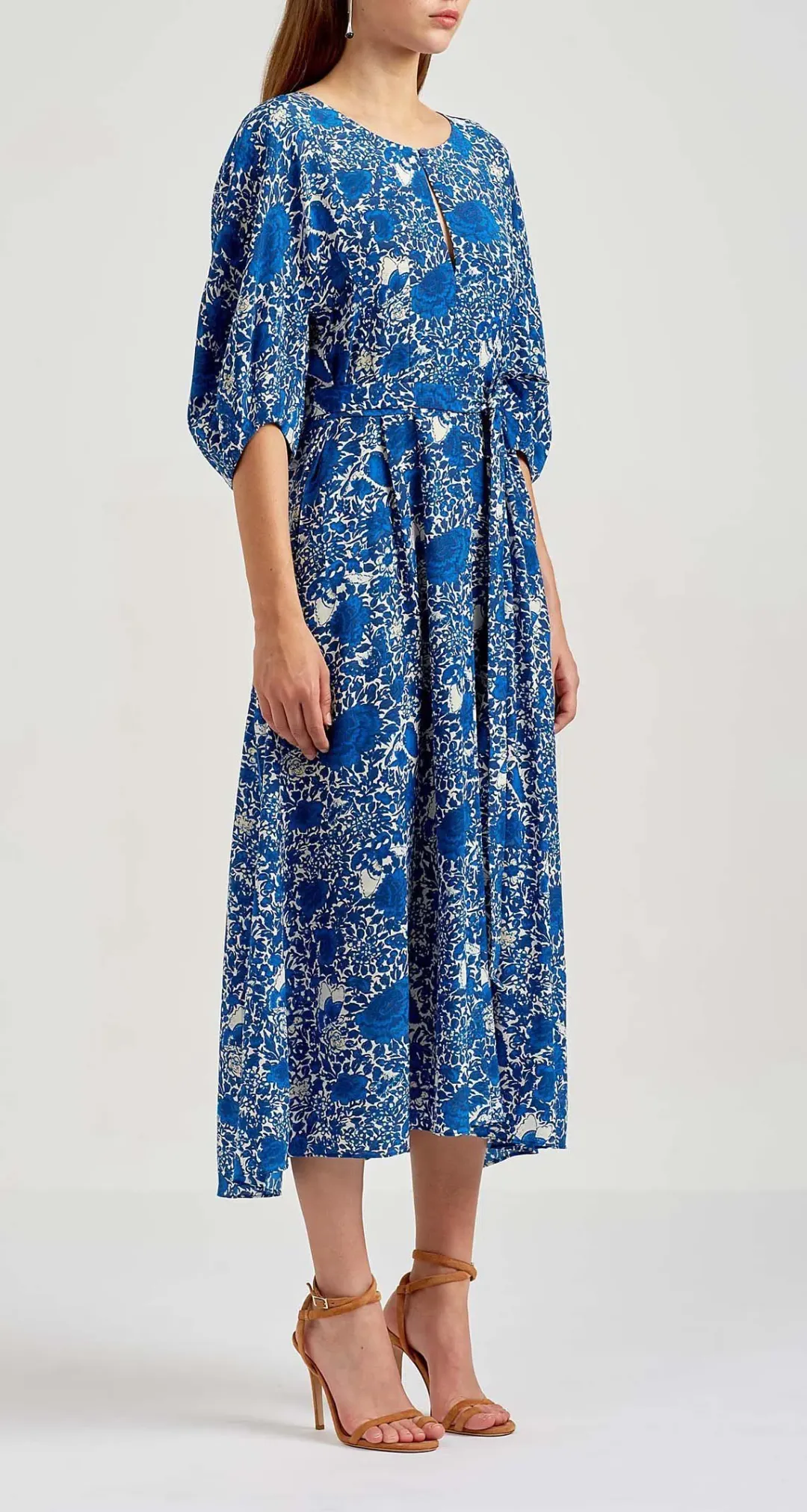 Scanlan Theodore Silk Cocoon Sleeve Dress Blue Floral Size AU 8 for rent on The Volte - main image