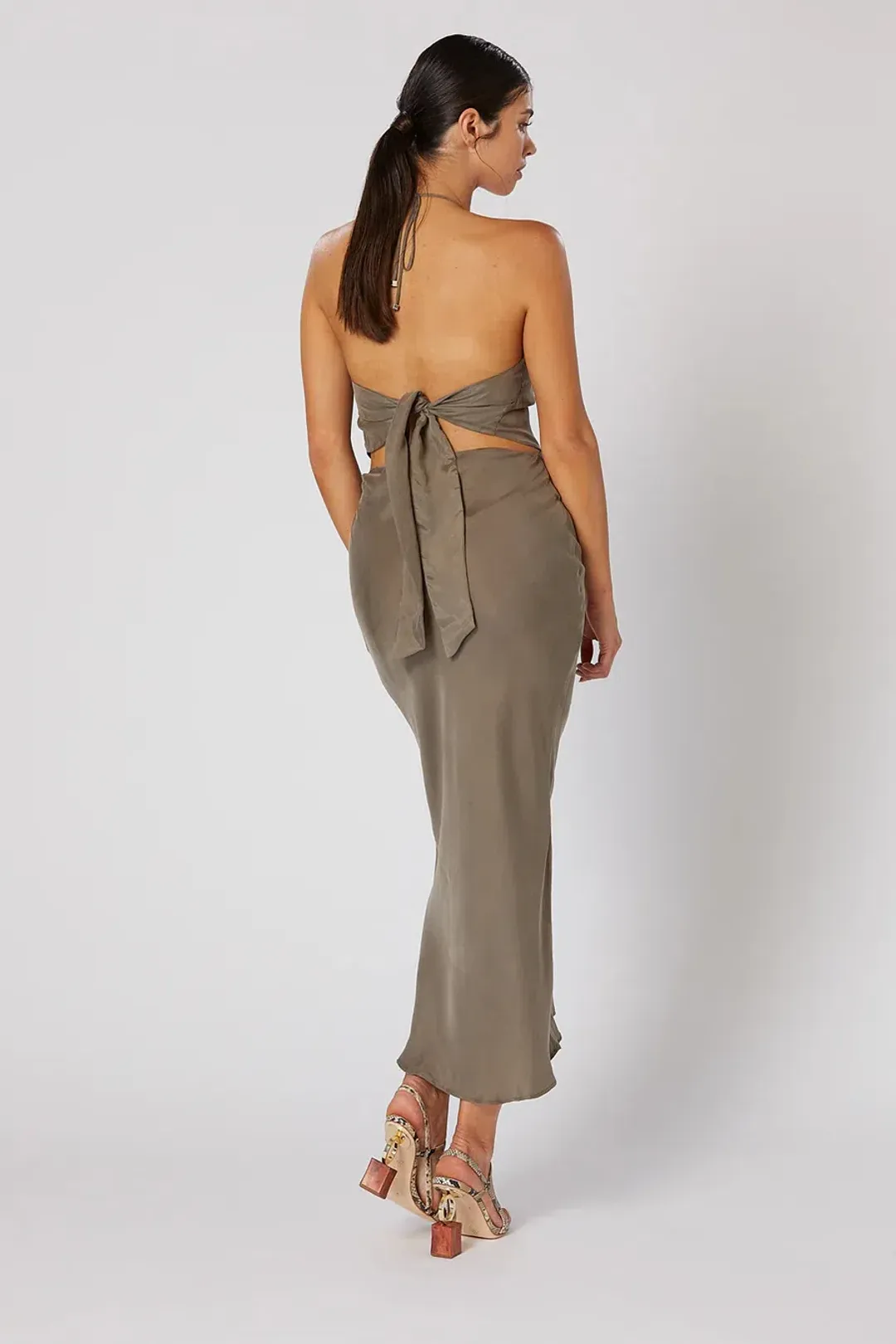 Winona Valley Tie Back Dress Olive Size S / AU 8 for rent on The Volte - main image