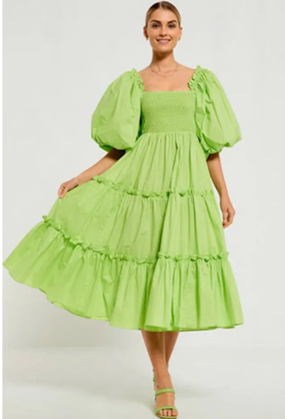 Bohemian Traders Billow Sleeve Midi Dress in Lime Size AU 6 for rent on The Volte - main image