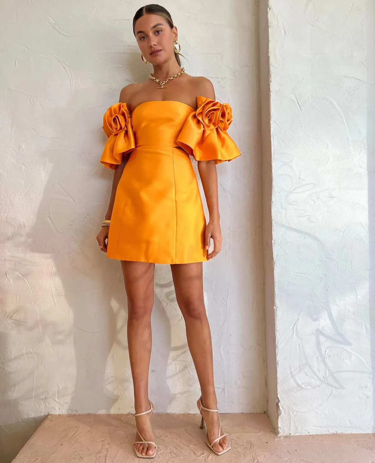 Alemais Macie Rosette Mini Dress in Saffron Yellow Size 8 for rent on The Volte - main image