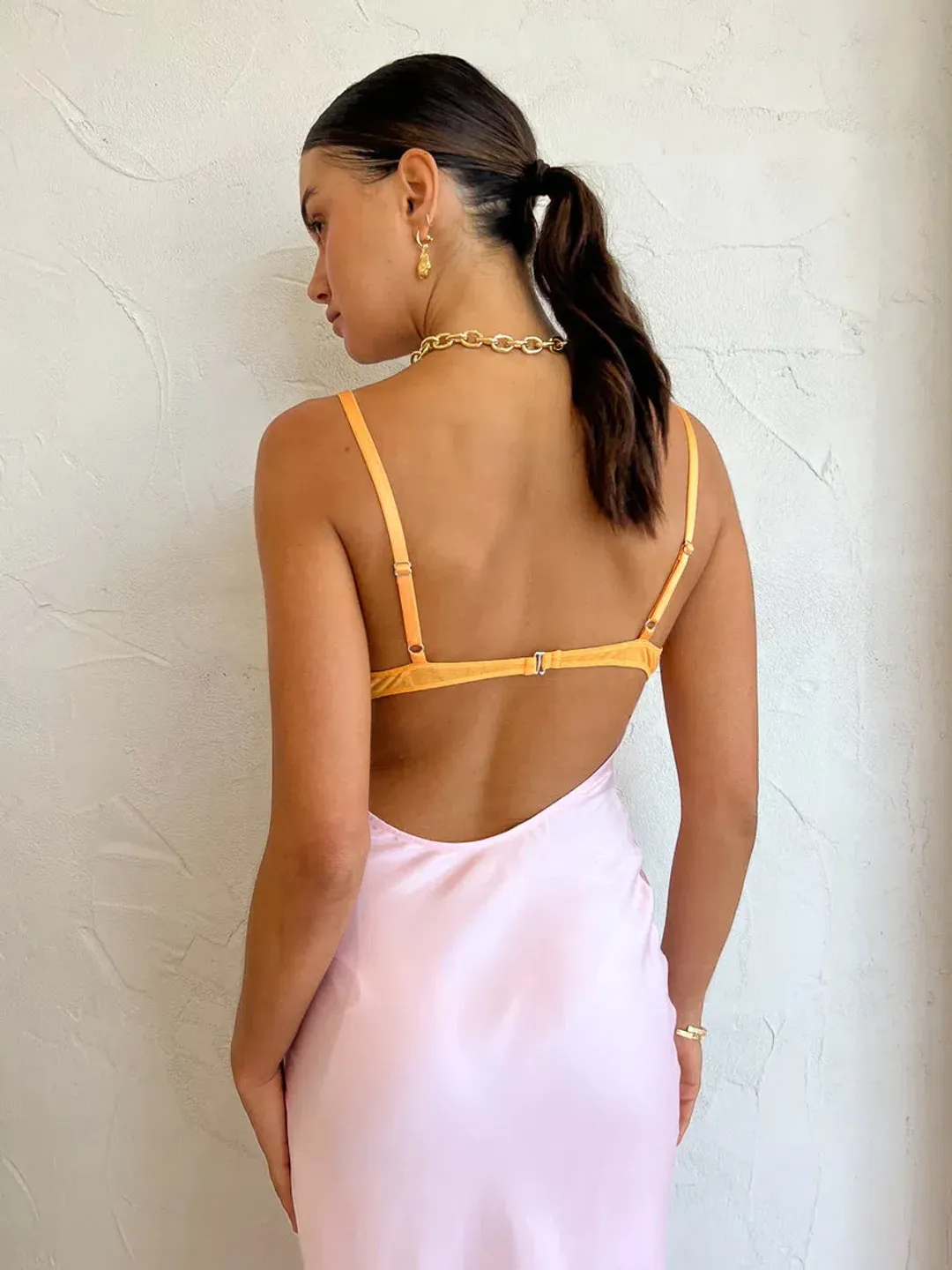 Bec & Bridge Joelle Mesh Detail Open Back Maxi Dress Orange/Pink Size 6 for rent on The Volte - main image