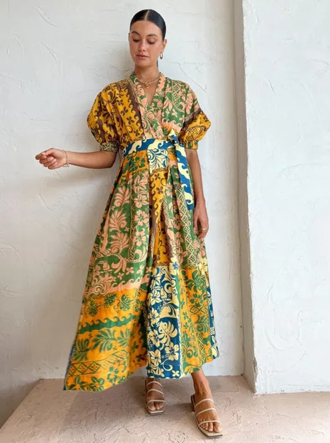 Alemais Linen Archie Wrap Dress Multi Size 14 for rent on The Volte - main image