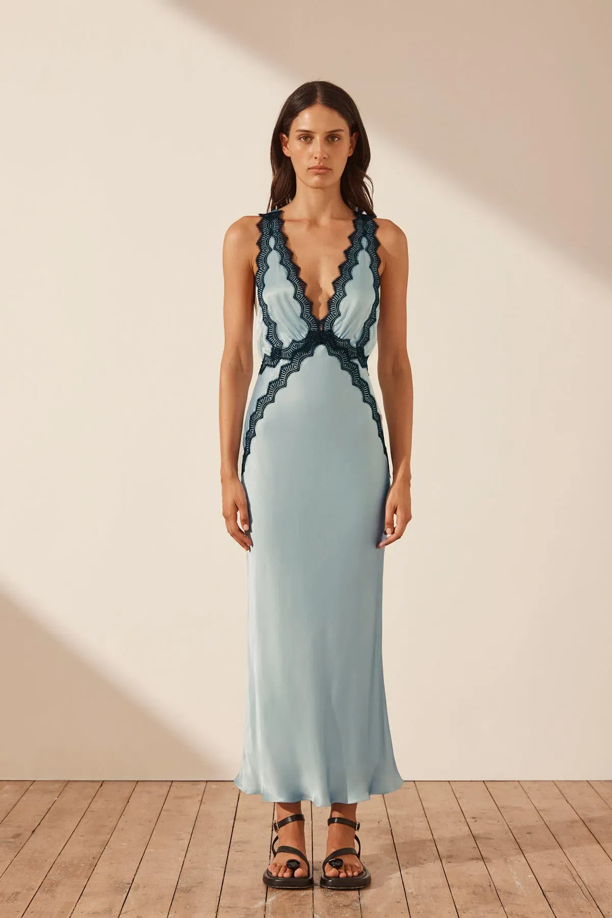 Shona Joy Camille Cross Back Midi Dress Blue Size 8 for rent on The Volte - main image
