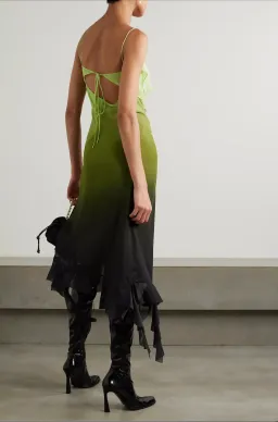 Acne Studios Asymmetric Ruffled Ombré Chiffon Midi Dress Green AU Size 6 for rent on The Volte - image 2