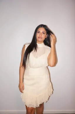 Shona Joy Victoria Sleeveless Ruched Mini Dress Cream Size 8 for rent on The Volte - image 2