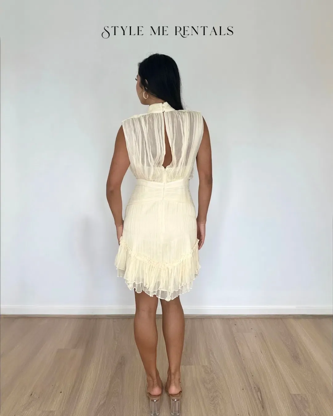 Shona Joy Victoria Sleeveless Ruched Mini Dress Cream Size 8 for rent on The Volte - main image