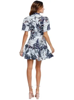 Leo Lin La Casa Linen Mini Dress Multi Print Size AU 12 for rent on The Volte - image 2