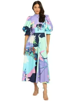 Leo Lin Illusory Cotton Dress Multi Print Size AU 8 for rent on The Volte - image 1