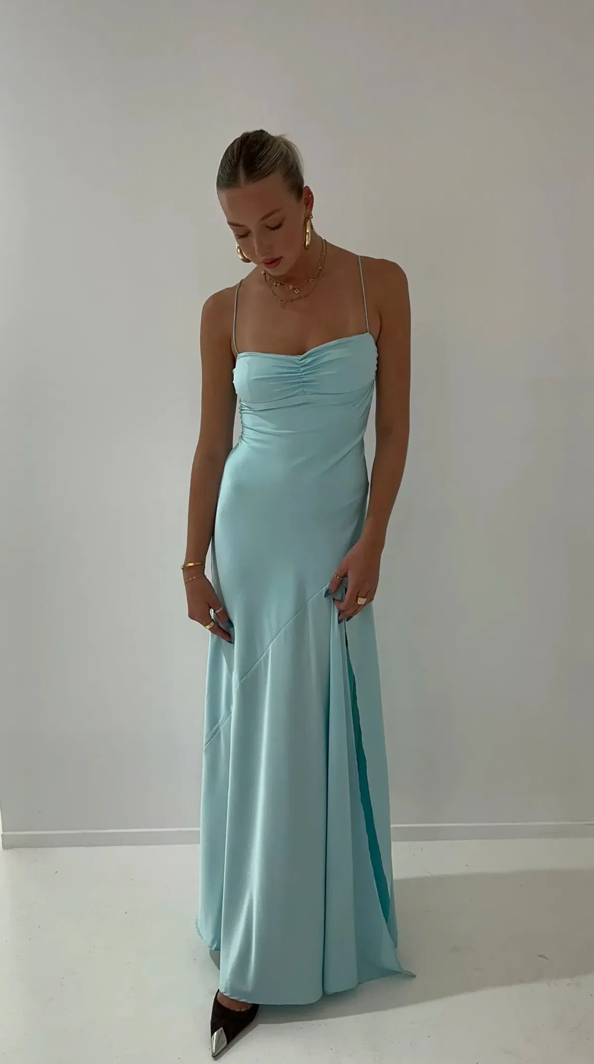 HNTR The Label Gaia Gown in Aqua Size S / AU 8 for rent on The Volte - main image