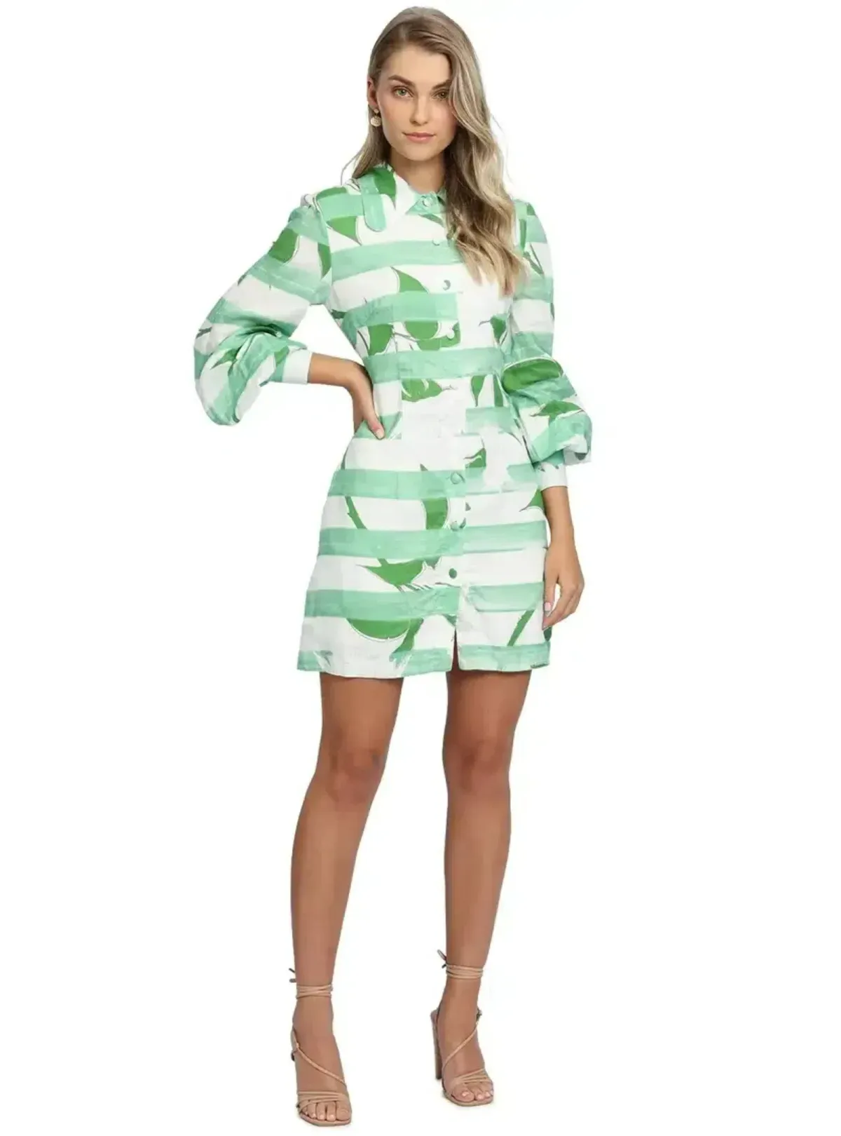 Leo Lin Rose Blanche Mini Dress Green Multi Print Size AU 12 for rent on The Volte - main image