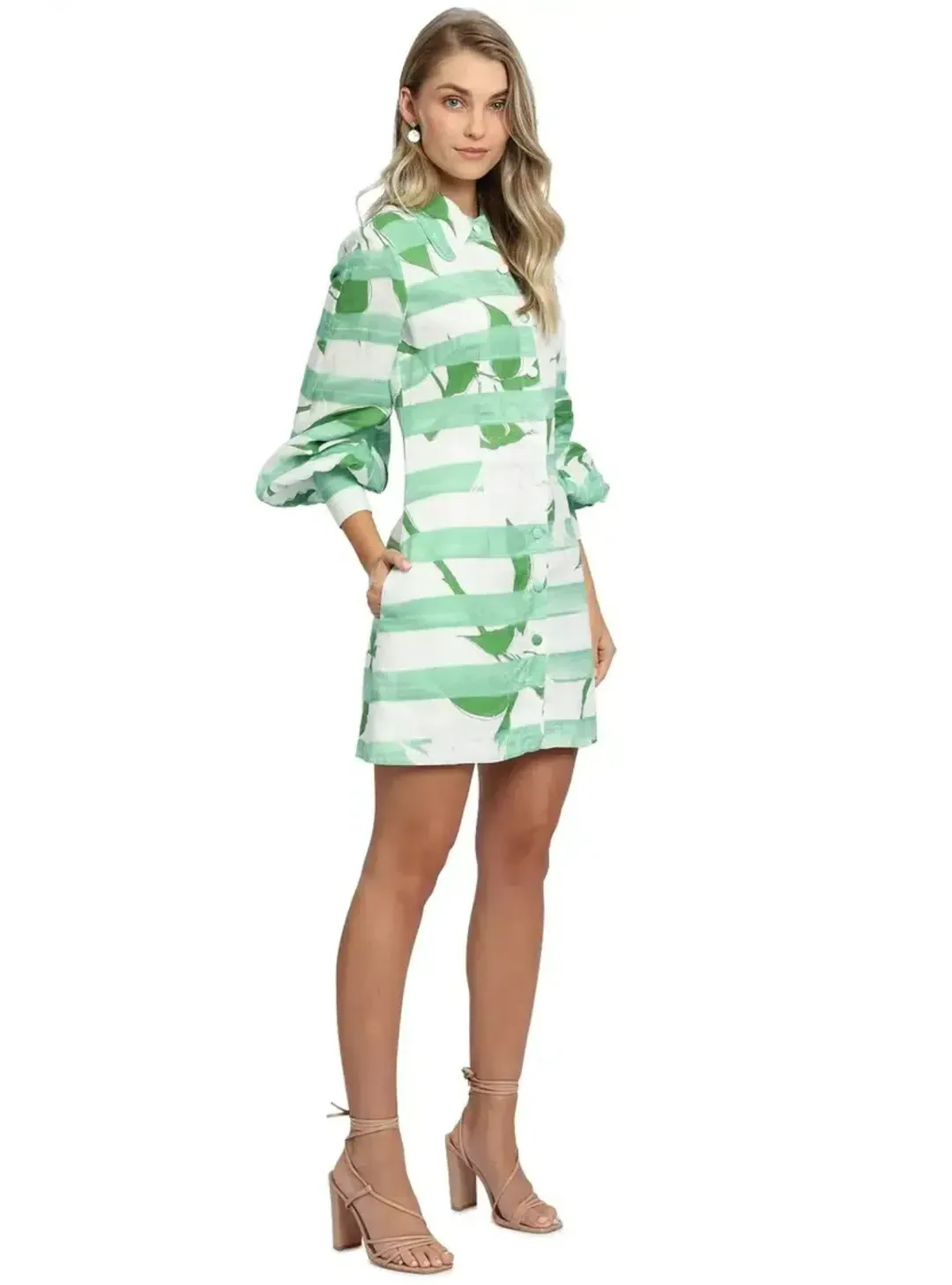 Leo Lin Rose Blanche Mini Dress Green Multi Print Size AU 12 for rent on The Volte - main image