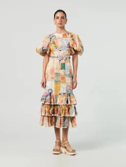 Zimmermann Anneke Ruffle Hem Midi Dress Patch Paisley Size 4 / AU 16 for rent on The Volte - image 1