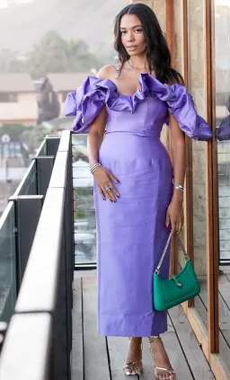 Alemais Suzi Off Shoulder Midi Dress Violet Size 8 for rent on The Volte - image 3