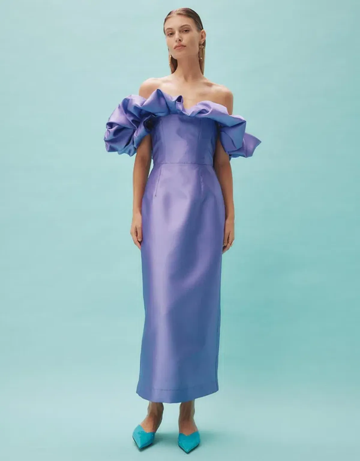 Alemais Suzi Off Shoulder Midi Dress Violet Size 8 for rent on The Volte - main image