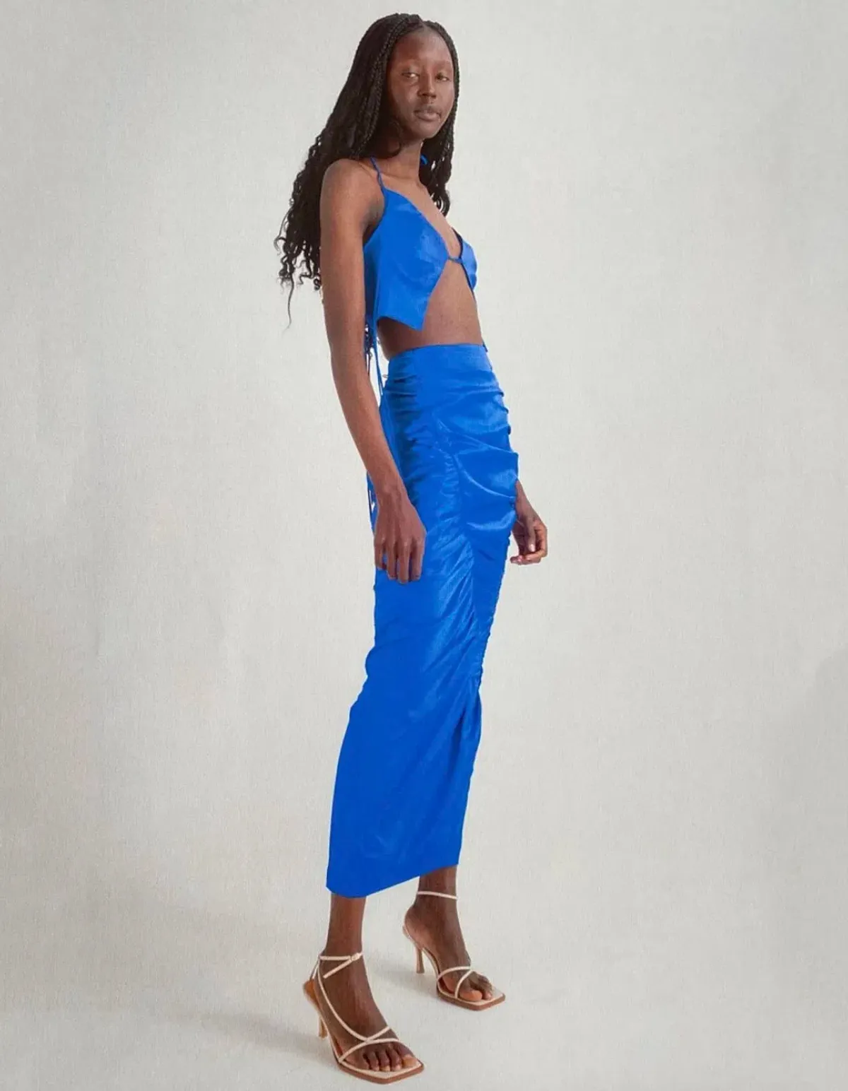 Kourh Otto Top & High Twisted Skirt Set in Cobalt Blue Size 8  for rent on The Volte - main image