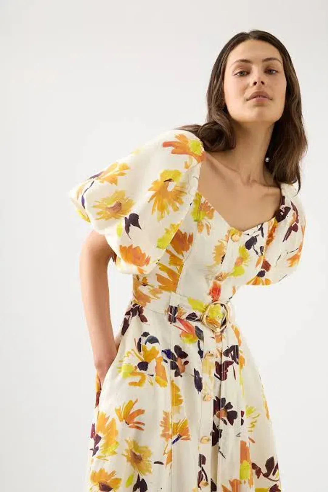 Aje Soleil Belted Dress Pressed Sunflowers Size 12 for rent on The Volte - main image