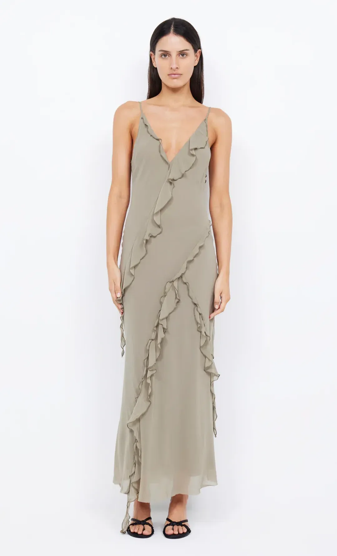 Bec & Bridge Gabriel Frill Maxi Dress in Sage Size 10 for rent on The Volte - main image