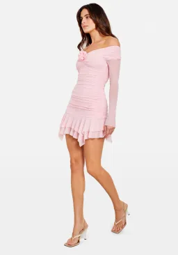 Chosen By Tuchuzy Off Shoulder Mesh Rose Mini in Bubblegum Size S / 8 AU for rent on The Volte - image 4