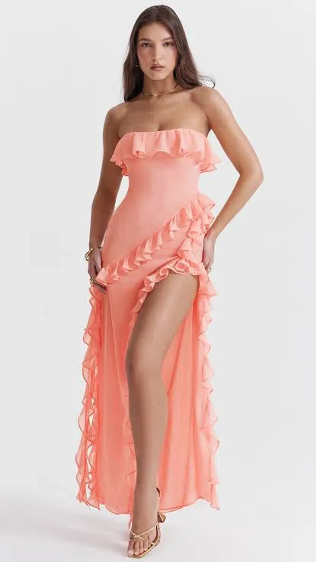 House of CB Sarina Ruffle Maxi Dress Pink Size S for rent on The Volte - main image