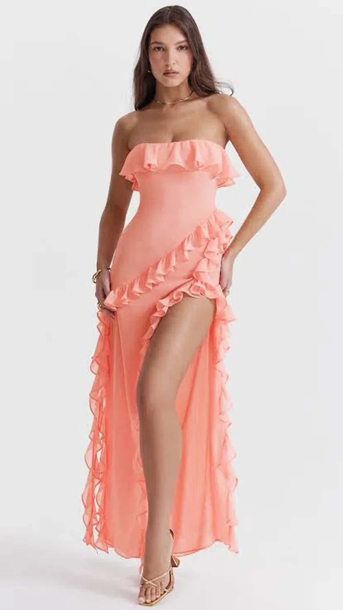 House of CB Sarina Ruffle Maxi Dress Pink Size S for rent on The Volte - main image