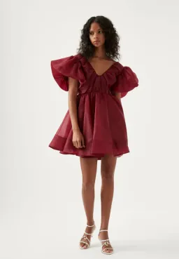 Aje Gretta Organza Mini Dress Burgundy Size 10 for rent on The Volte - image 1