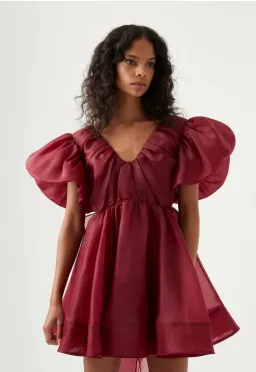 Aje Gretta Organza Mini Dress Burgundy Size 10 for rent on The Volte - image 2