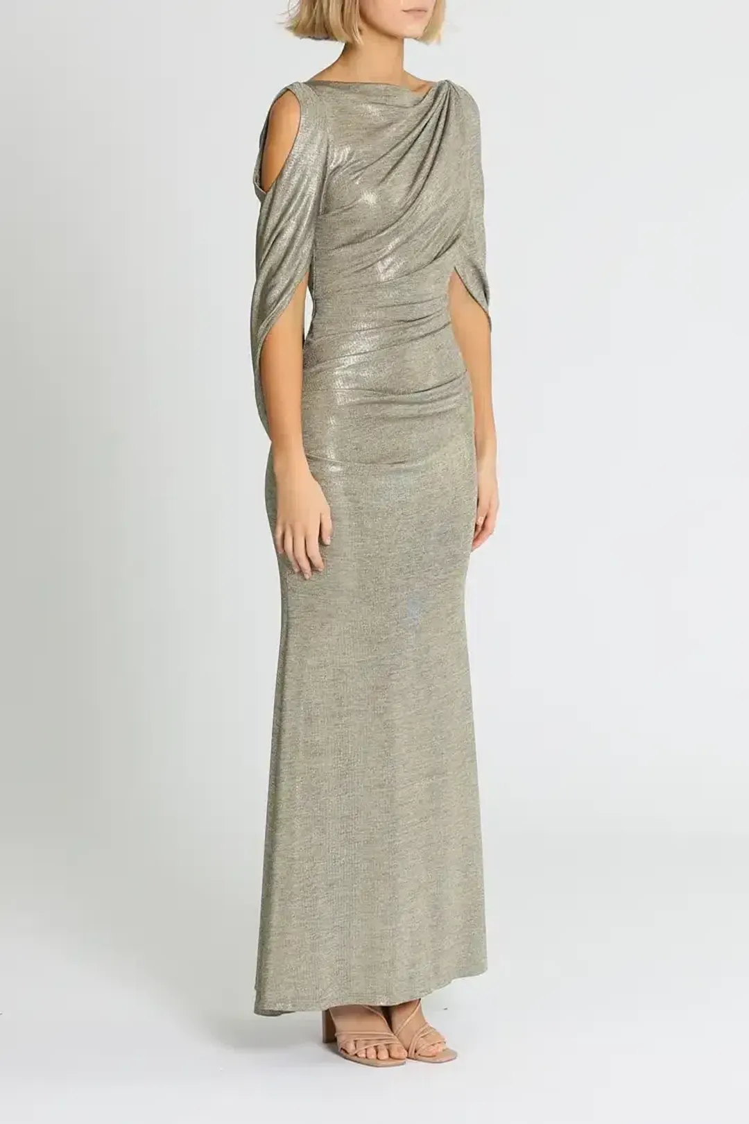 Montique Lana Metallic Gown Gold Size 10 for rent on The Volte - main image