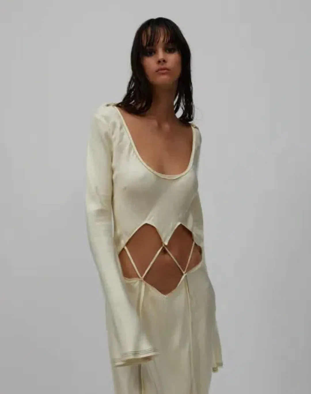 Bec & Bridge Naomi Long Sleeve Cut Out Dress in Ecru Size 8 for rent on The Volte - main image