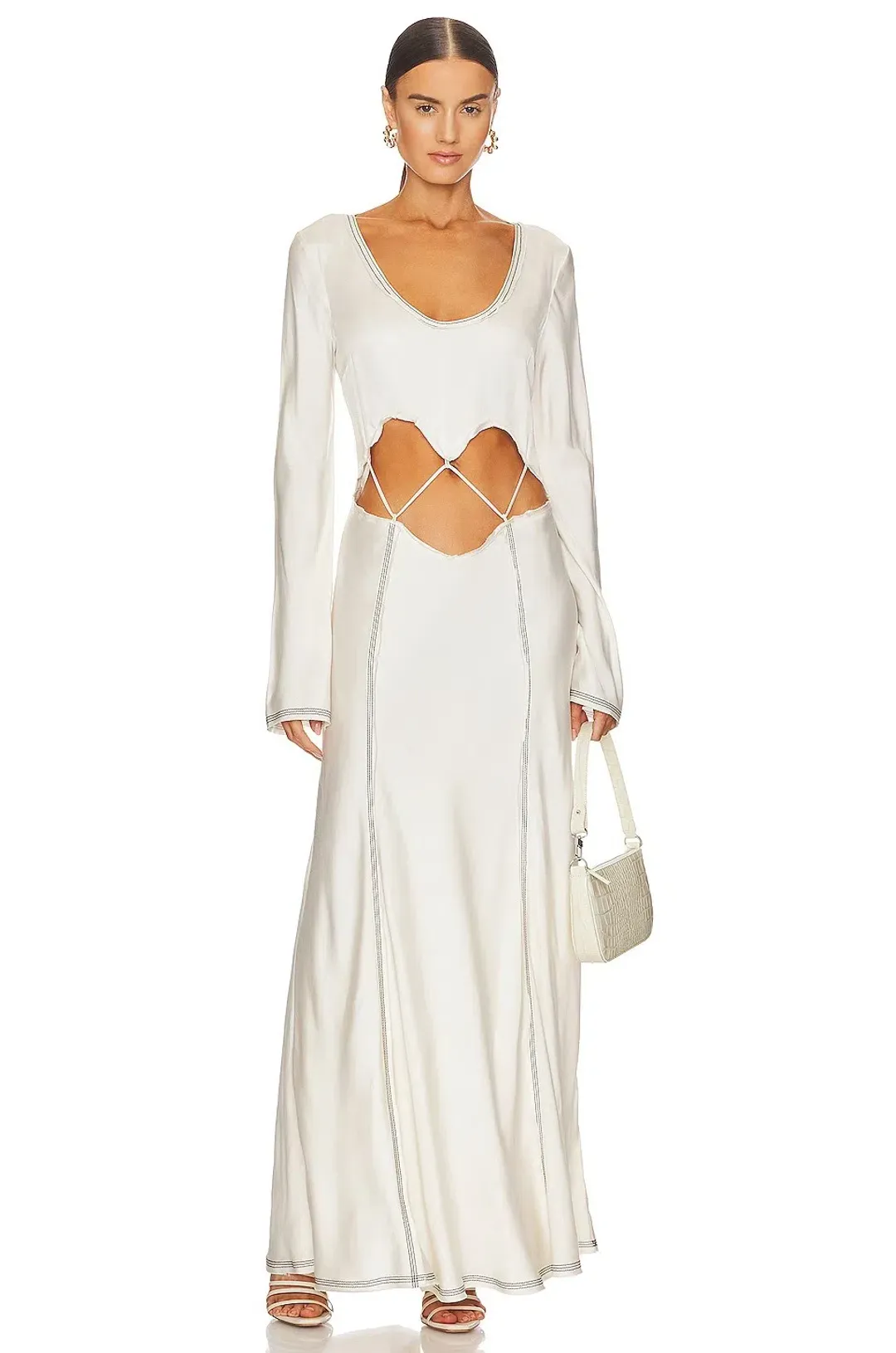 Bec & Bridge Naomi Long Sleeve Cut Out Dress in Ecru Size 8 for rent on The Volte - main image
