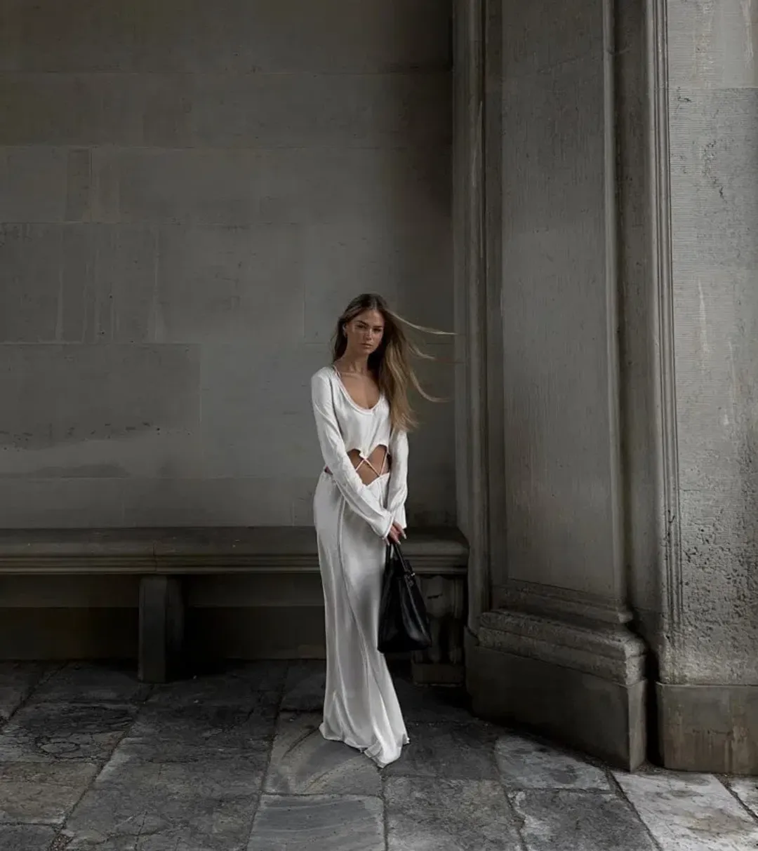 Bec & Bridge Naomi Long Sleeve Cut Out Dress in Ecru Size 8 for rent on The Volte - main image