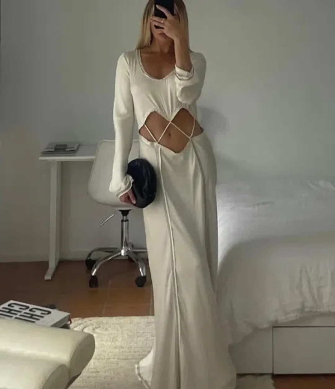 Bec & Bridge Naomi Long Sleeve Cut Out Dress in Ecru Size 8 for rent on The Volte - main image