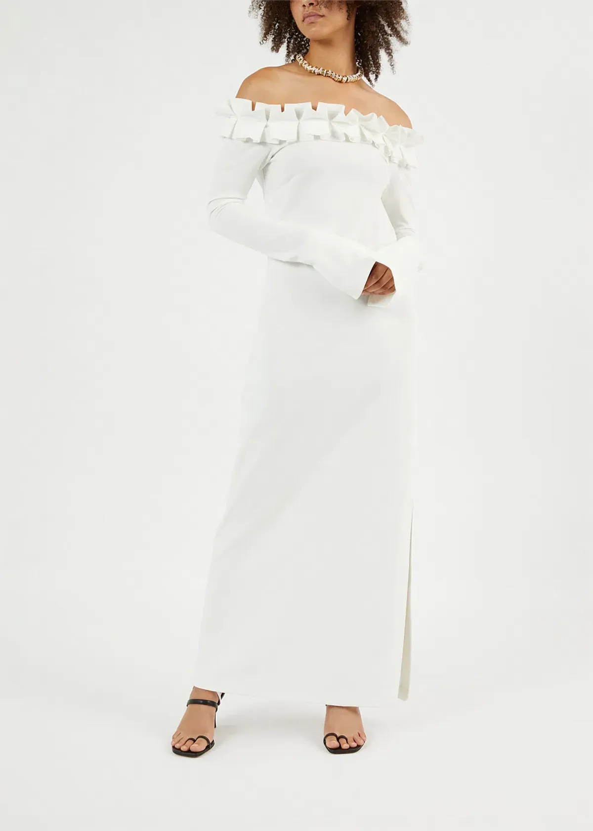 Aaizel Ruffle Off Shoulder Maxi Dress White Size 10 for rent on The Volte - main image
