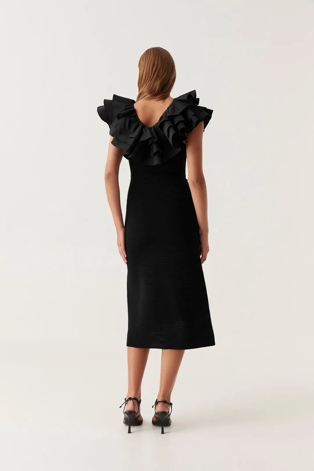 Aje Transcendent Ruffle Midi Dress Black Size L/Au 12 for rent on The Volte - main image