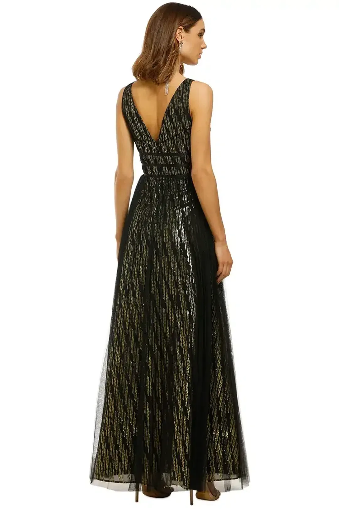 Montique Mirabella Lurex Gown Black and Gold Size 14 for rent on The Volte - main image