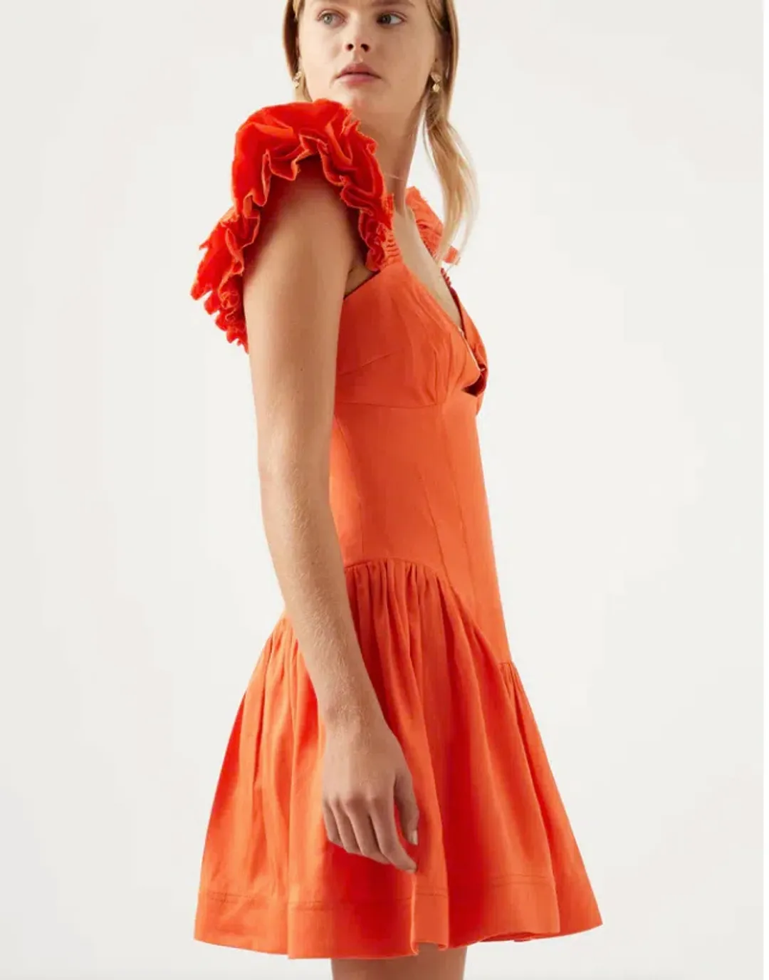 Aje Simone Frill Sleeve Mini Dress Orange Size 8 for rent on The Volte - main image