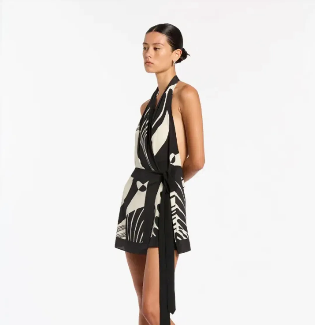 Sir the Label Realisme Wrap Halter Mini Dress Print Size 1 / AU 8 for rent on The Volte - main image