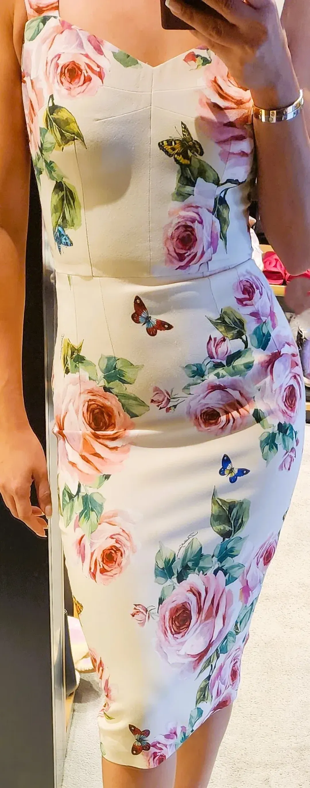 Dolce and Gabbana Cady Pink Rose and Butterfly Dress Floral Size AU 8 for rent on The Volte - main image