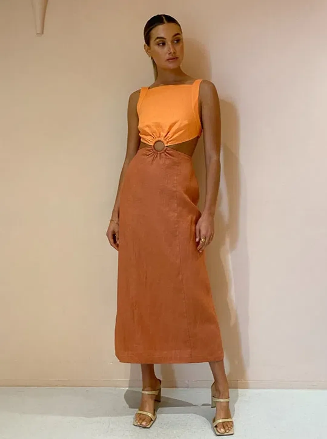 Hansen and Gretel Verona Midi Dress Tangelo Jaffa Size 6 for rent on The Volte - main image