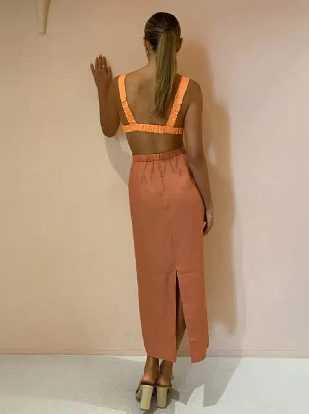 Hansen and Gretel Verona Midi Dress Tangelo Jaffa Size 6 for rent on The Volte - main image