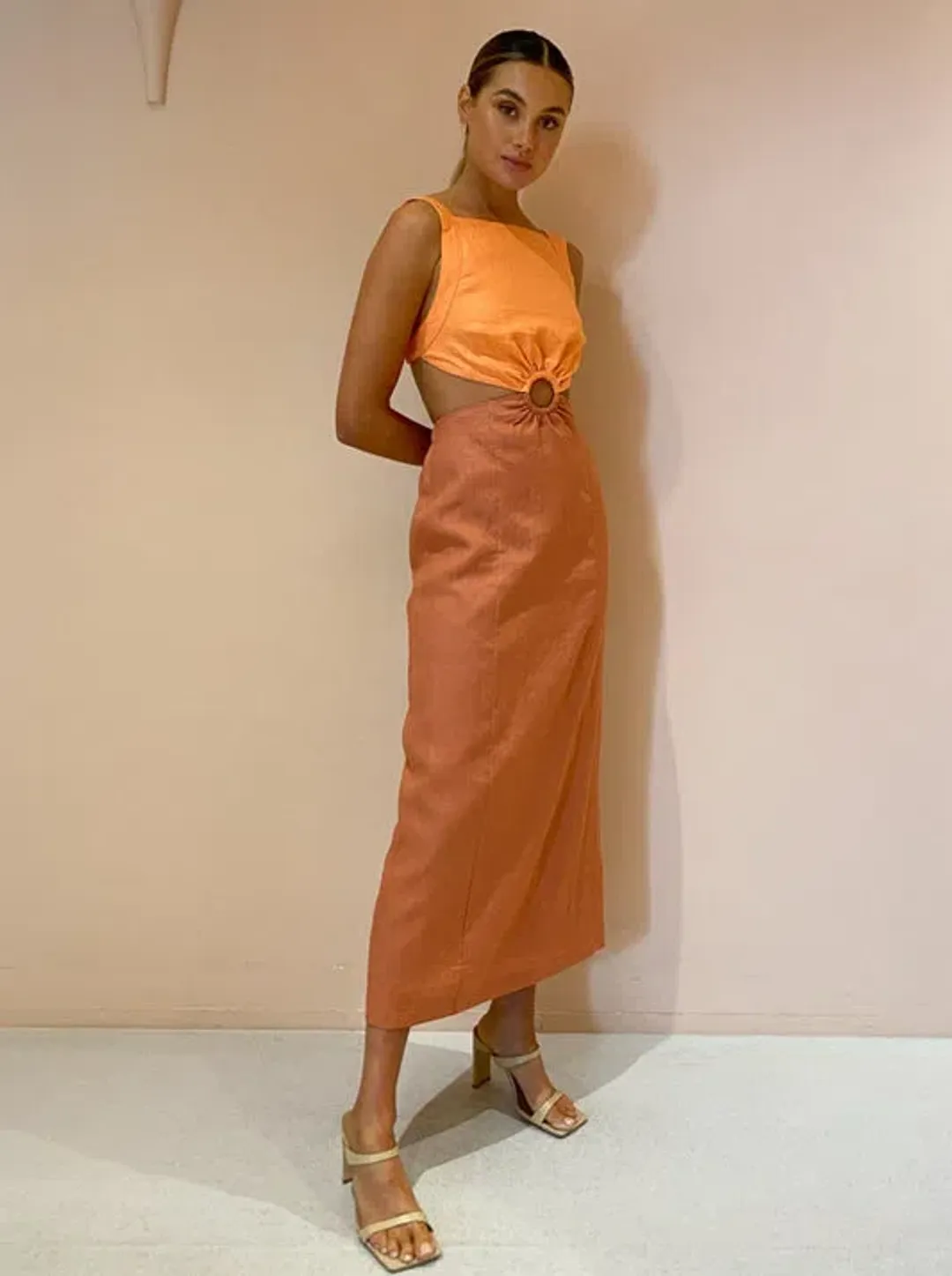 Hansen and Gretel Verona Midi Dress Tangelo Jaffa Size 6 for rent on The Volte - main image