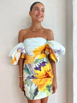 Leo Lin Brenda Puffy Sleeve Mini Dress in Sunflower Size 8 for rent on The Volte - image 3