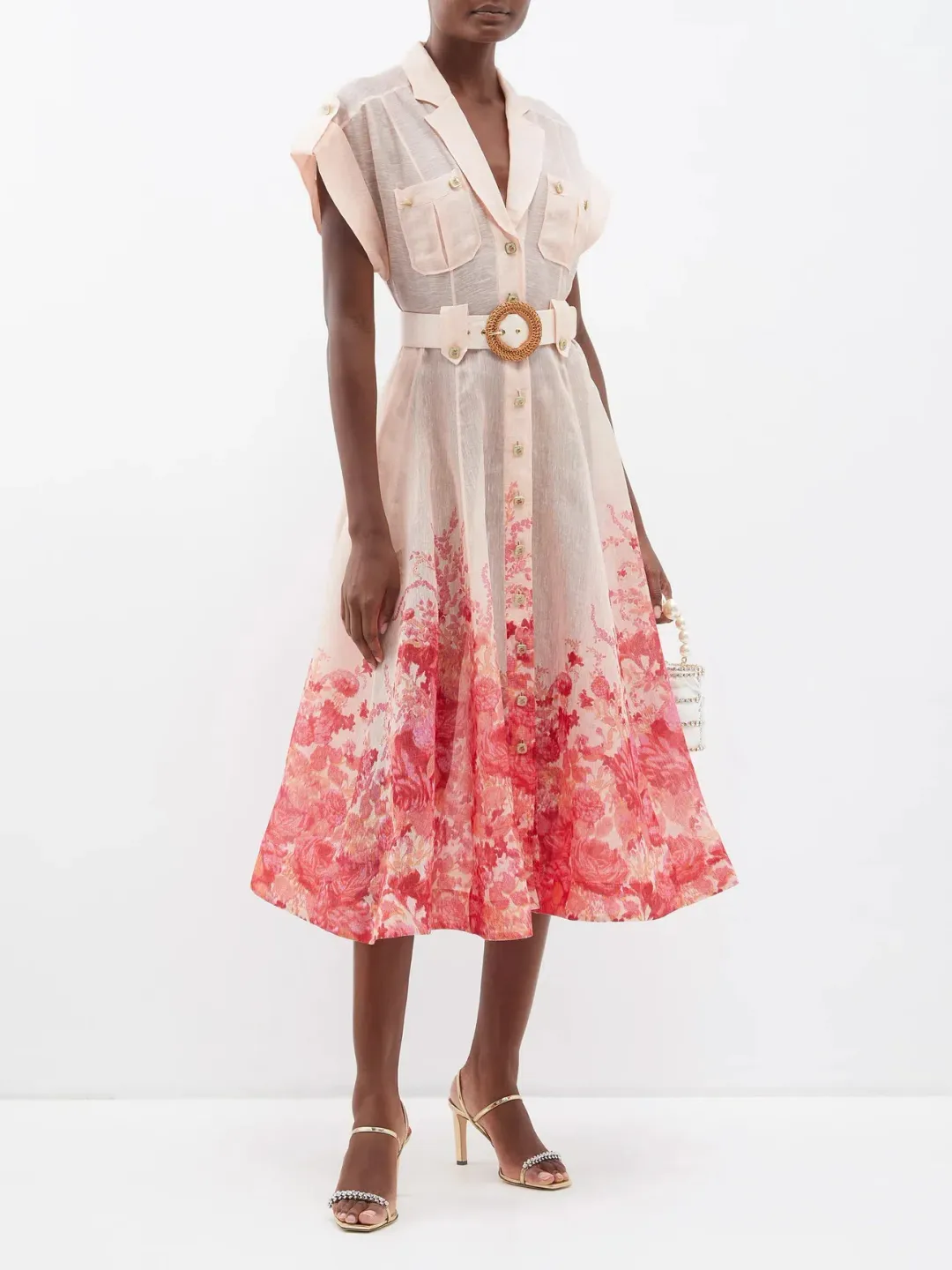 Zimmermann High Tide Belted Midi Shirt Dress Floral Size 0 / AU 8 for rent on The Volte - main image