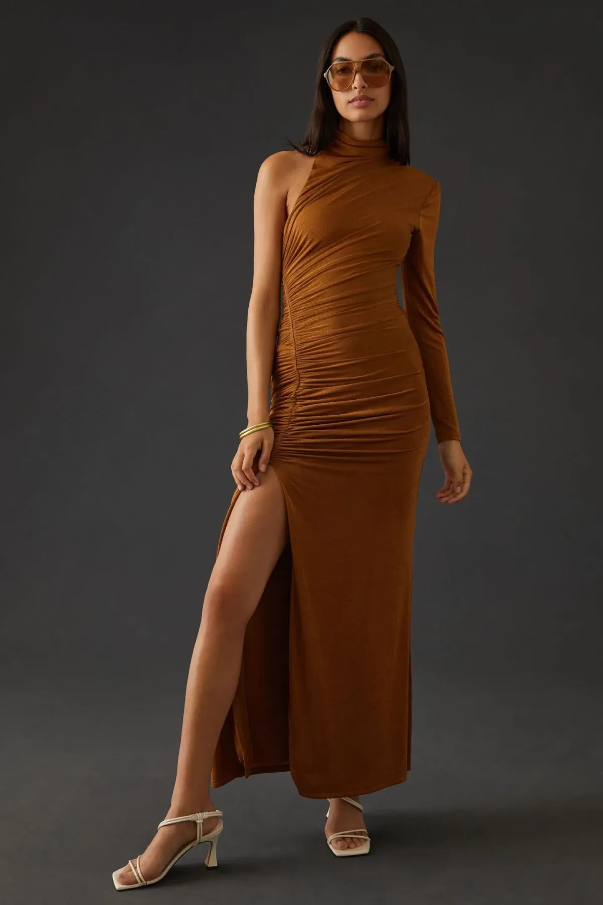 Misha Pauline Silky Maxi Dress Bronze Size 6 for rent on The Volte - main image