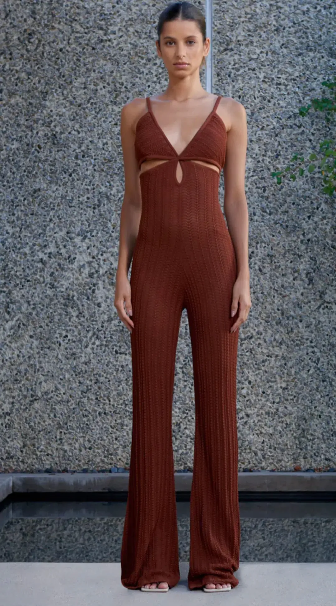 MISHA Lambeth Knit Jumpsuit Brown Size 6/XS for rent on The Volte - main image