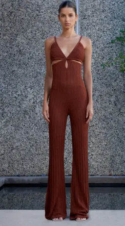 MISHA Lambeth Knit Jumpsuit Brown Size 6/XS for rent on The Volte - image 1