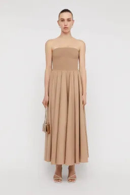 Scanlan Theodore Crepe Knit Cotton Strapless Dress Camel Size 6 for rent on The Volte - image 1