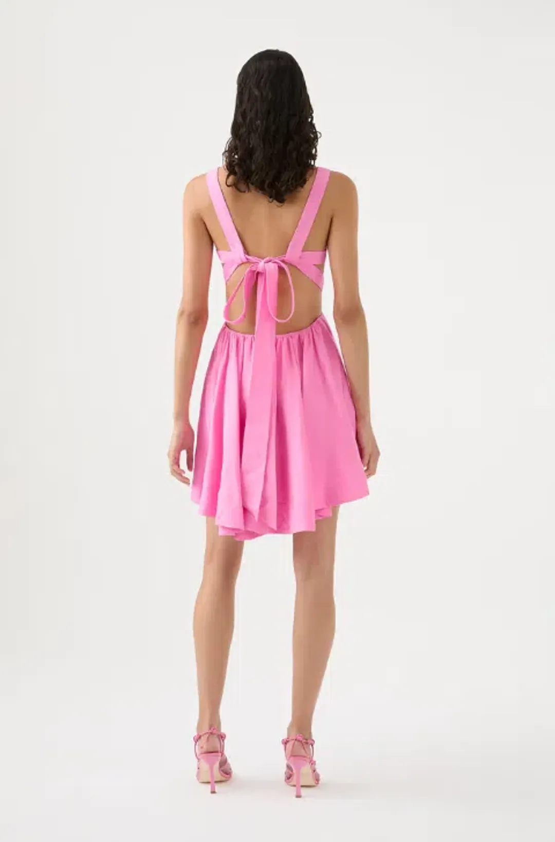 Aje Clara Tie Back Linen Blend Mini Dress Pink Size 10 for rent on The Volte - main image