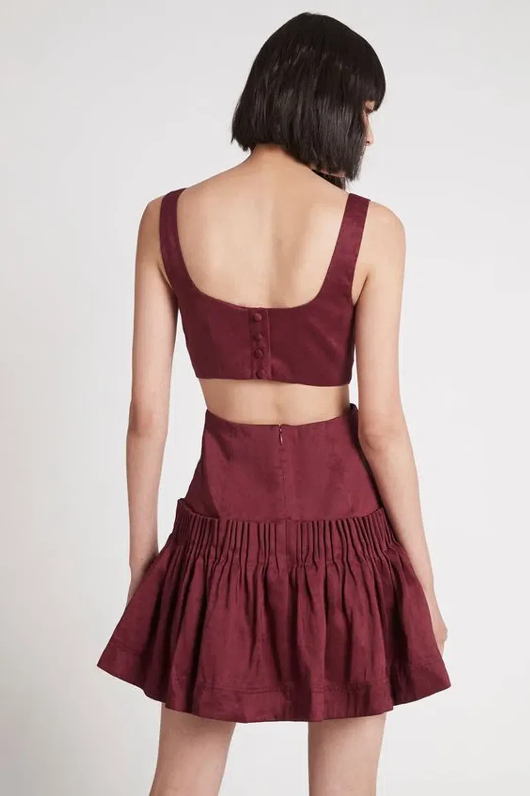 Aje Audette Pleated Mini Dress Burgundy Size 10 for rent on The Volte - main image