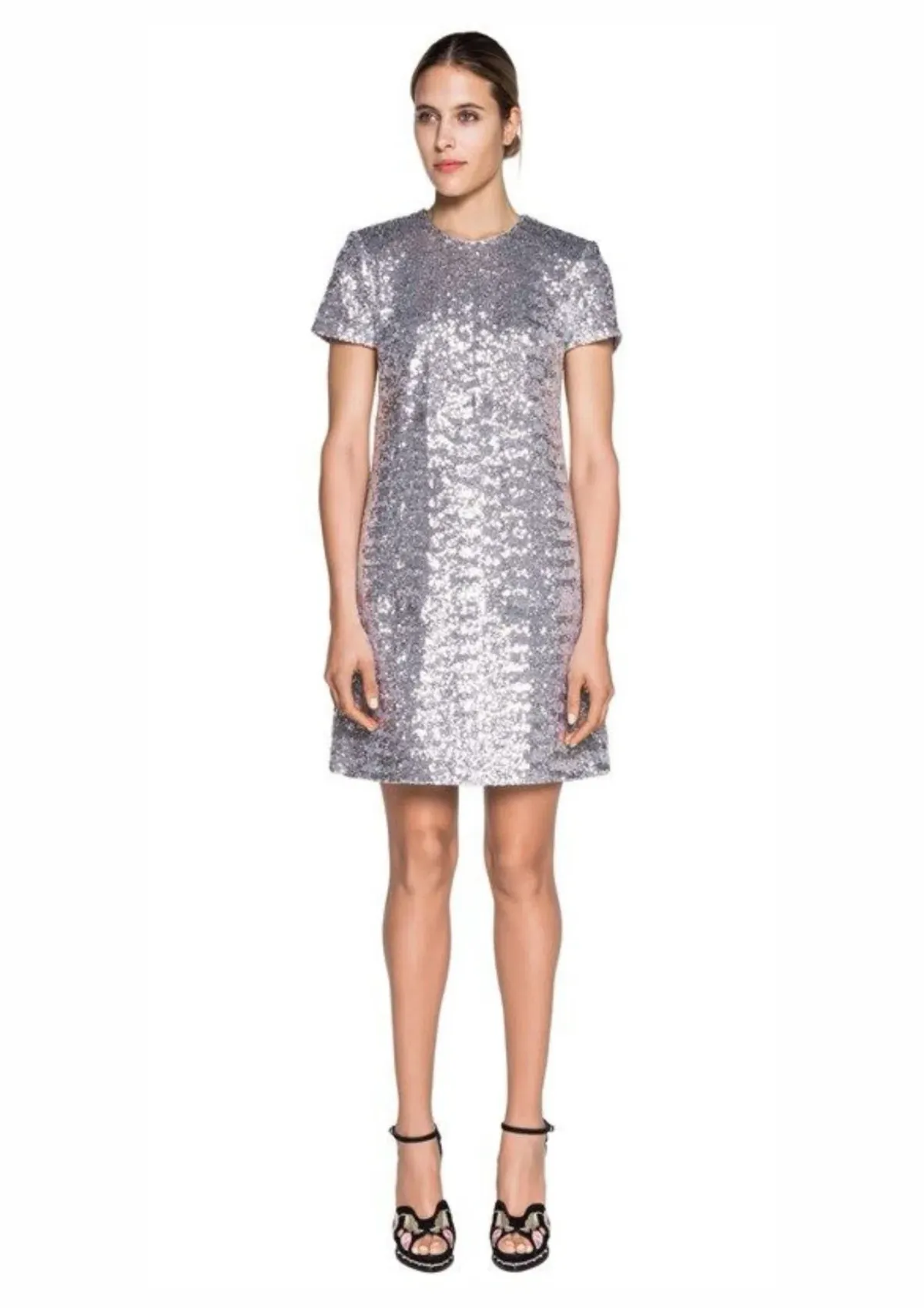 Cue Sequin Shift Mini Dress Silver Size 10 for rent on The Volte - main image